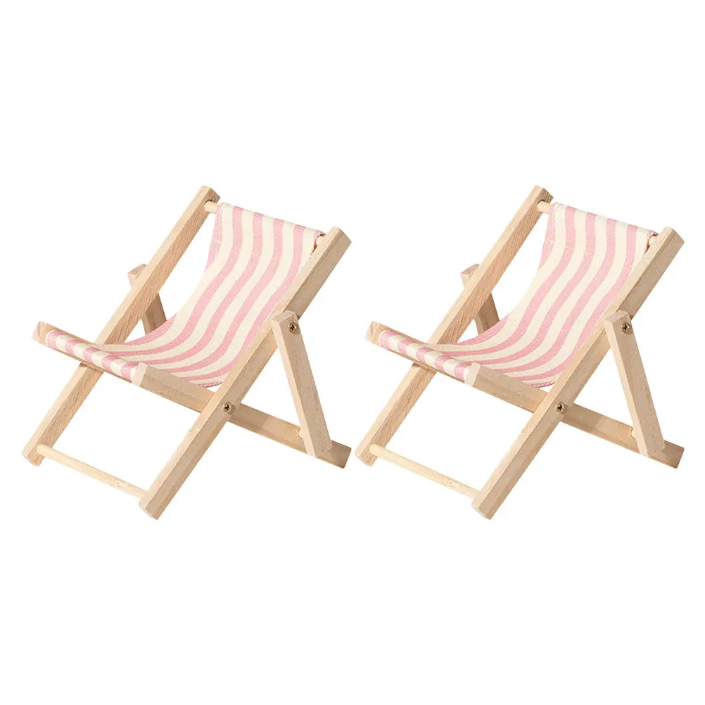 2 pçs cadeira de praia suporte do telefone decoração para casa miniaturas lona madeira ajustável titular móveis mini dobrável inteligente portátil tablet