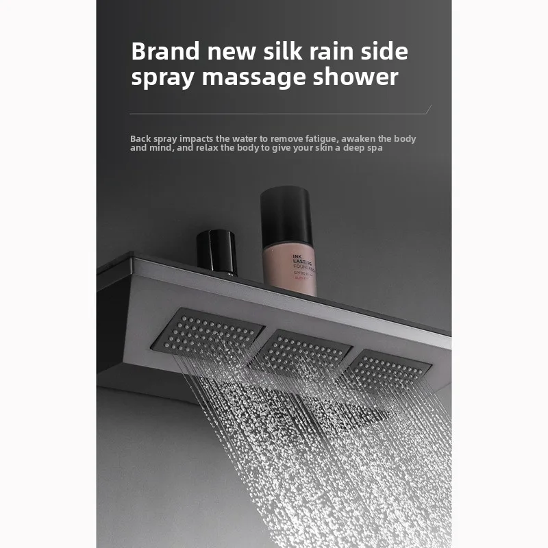Brand Gray Chrome Brass Ceramic Modern Hotel Thermostatic Concealed Shower Head Massage Spray Soft Rain Apartment