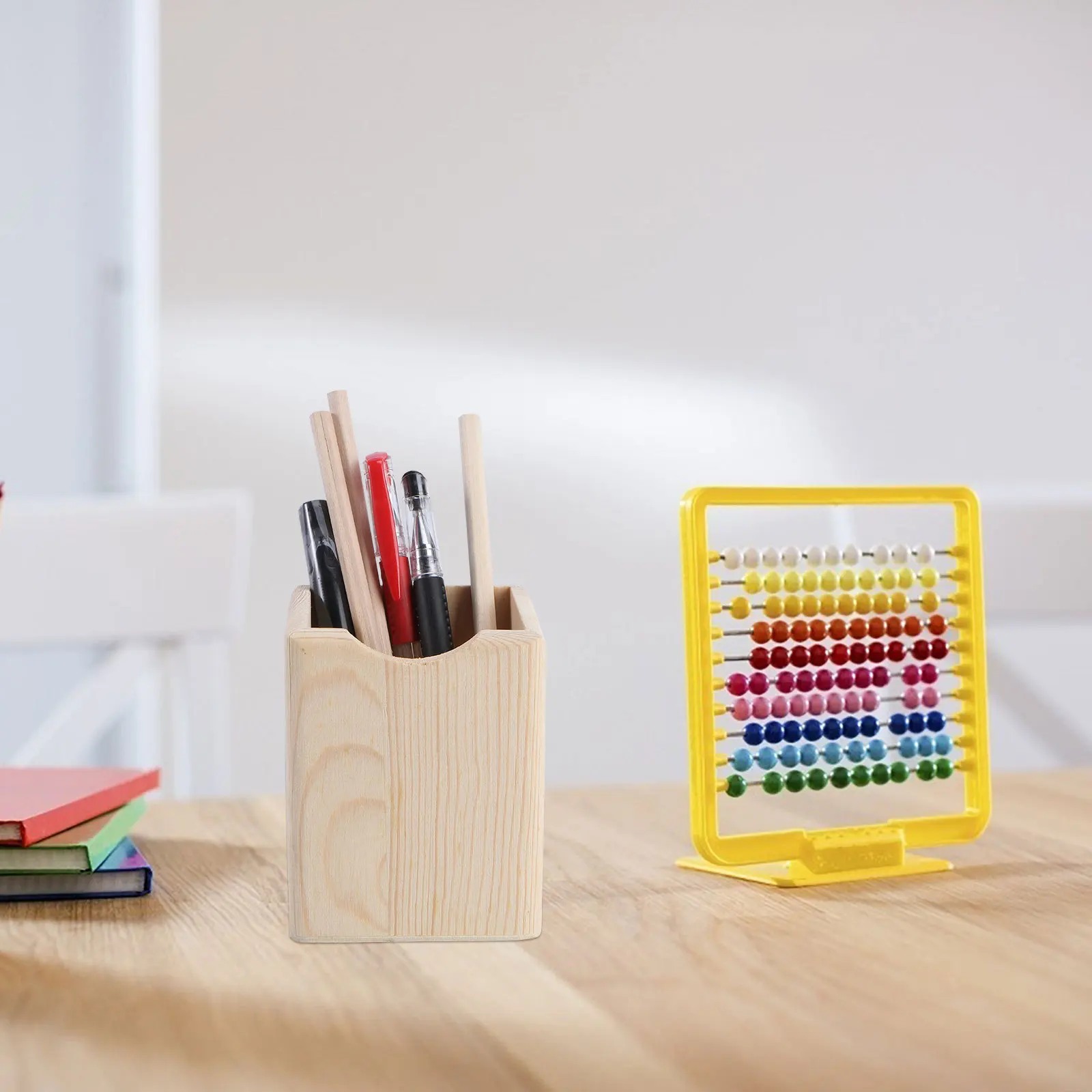 

2Pcs Solid Pine Wood Pen Holder Single Compartment Organizer Case DIY Painting Storage Box for Office Container