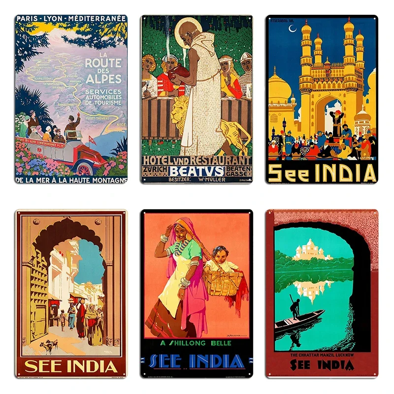 SEE INDIA Jodhpur Street Market 1910 Vintage Travel Poster Advertisement Metal Home Wall Decor Create Designing Tin Sign Poster