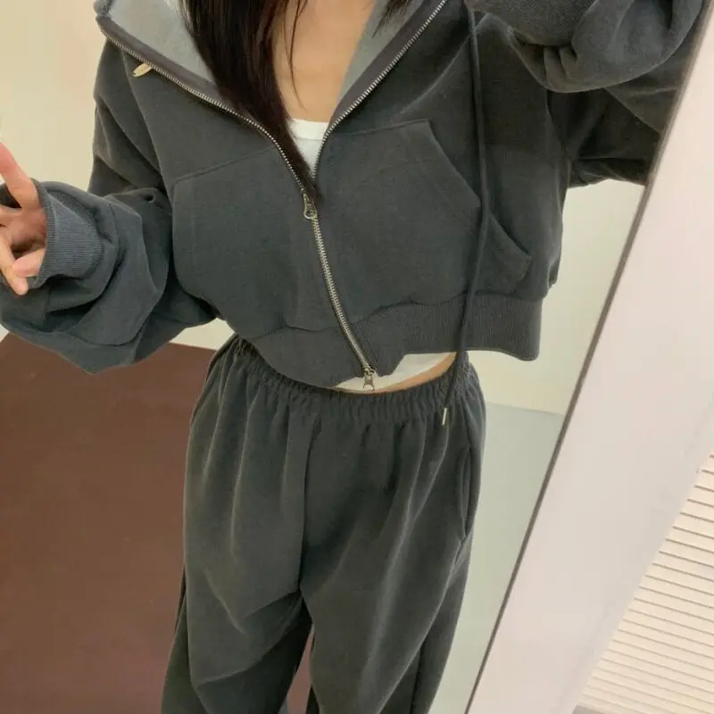 

Женский комплект East Gate: флисовая куртка на молнии с капюшоном и брюки с высокой талией и широкими штанинами. Повседневный весенний комплект, теплый и комфортный.