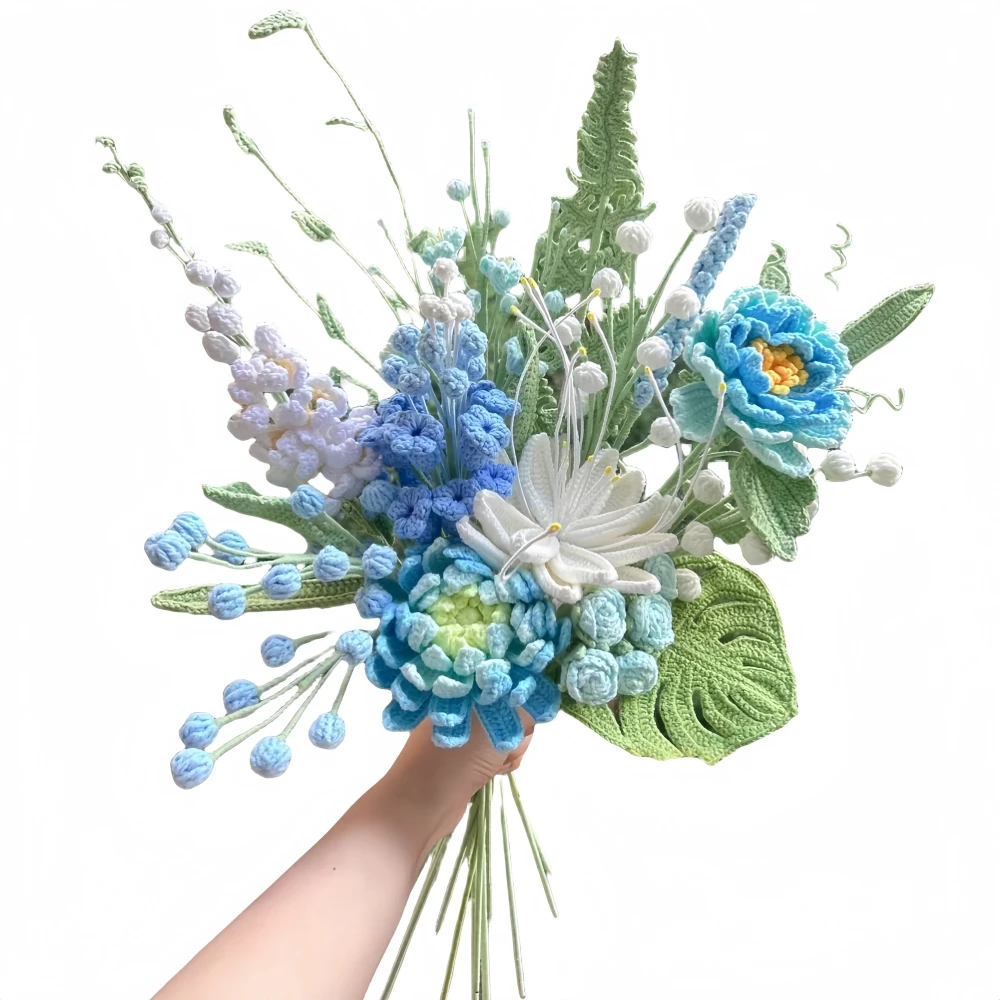 Crochet Big Flower Bouquet Handmade Dahlia Hyacinth Peony Bouquet