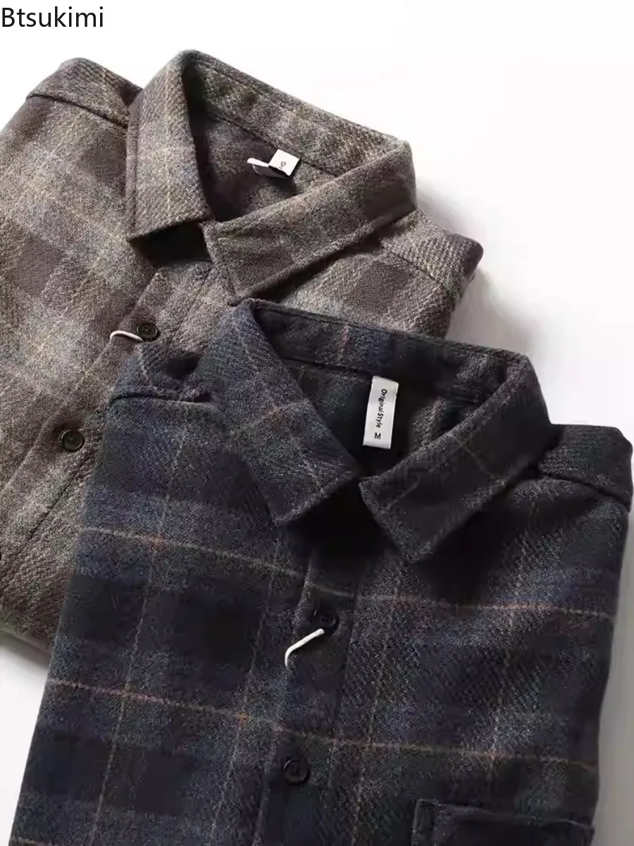 Men's Autumn Winter High Quality Plaid Shirt Men Vintage Plus Size Shirt Men Clothing Streetwear Loose Long Sleeve Casual Coat