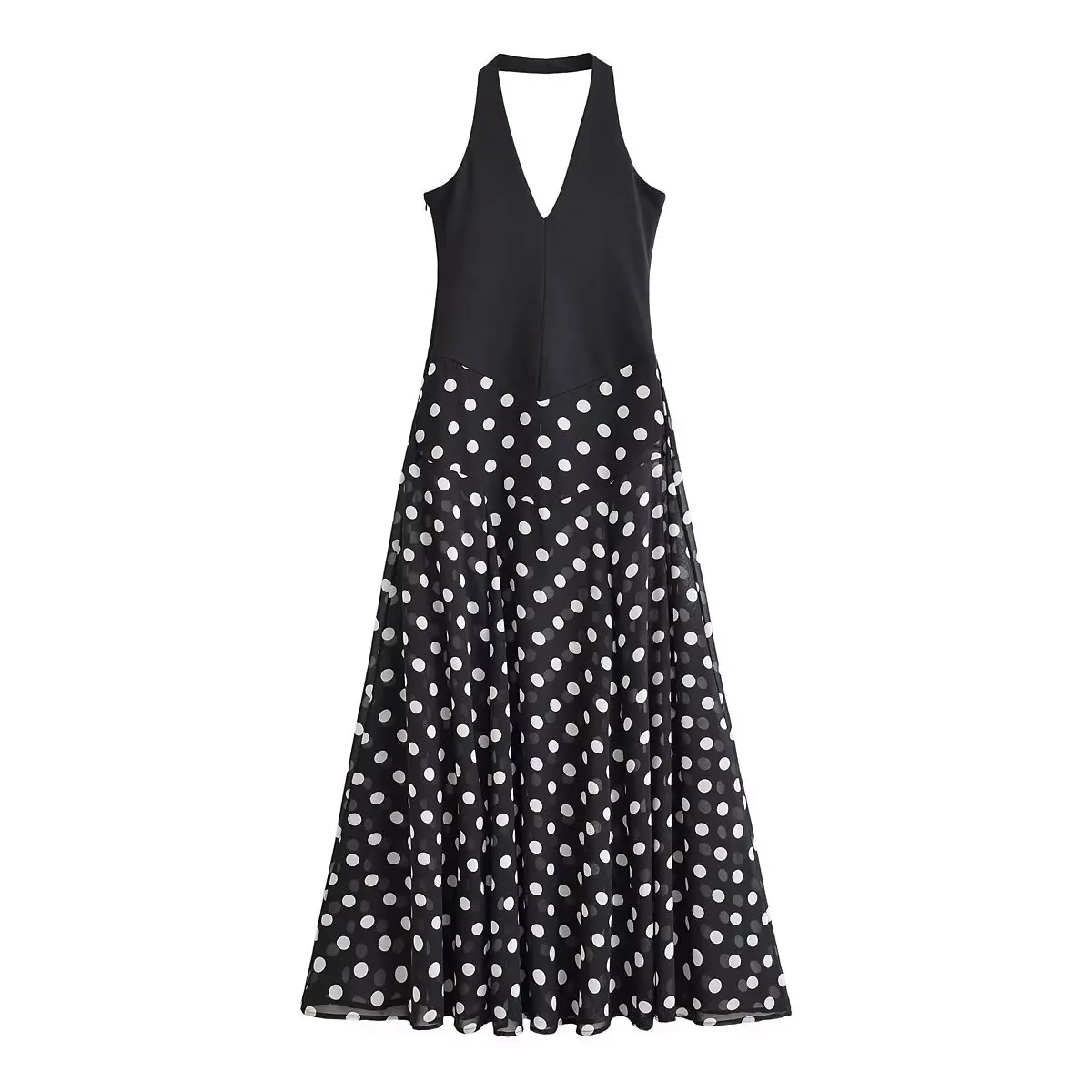 European and American 2026 new fashion Hong Kong sister retro polka dot print niche sexy thin see-through halter dress for women