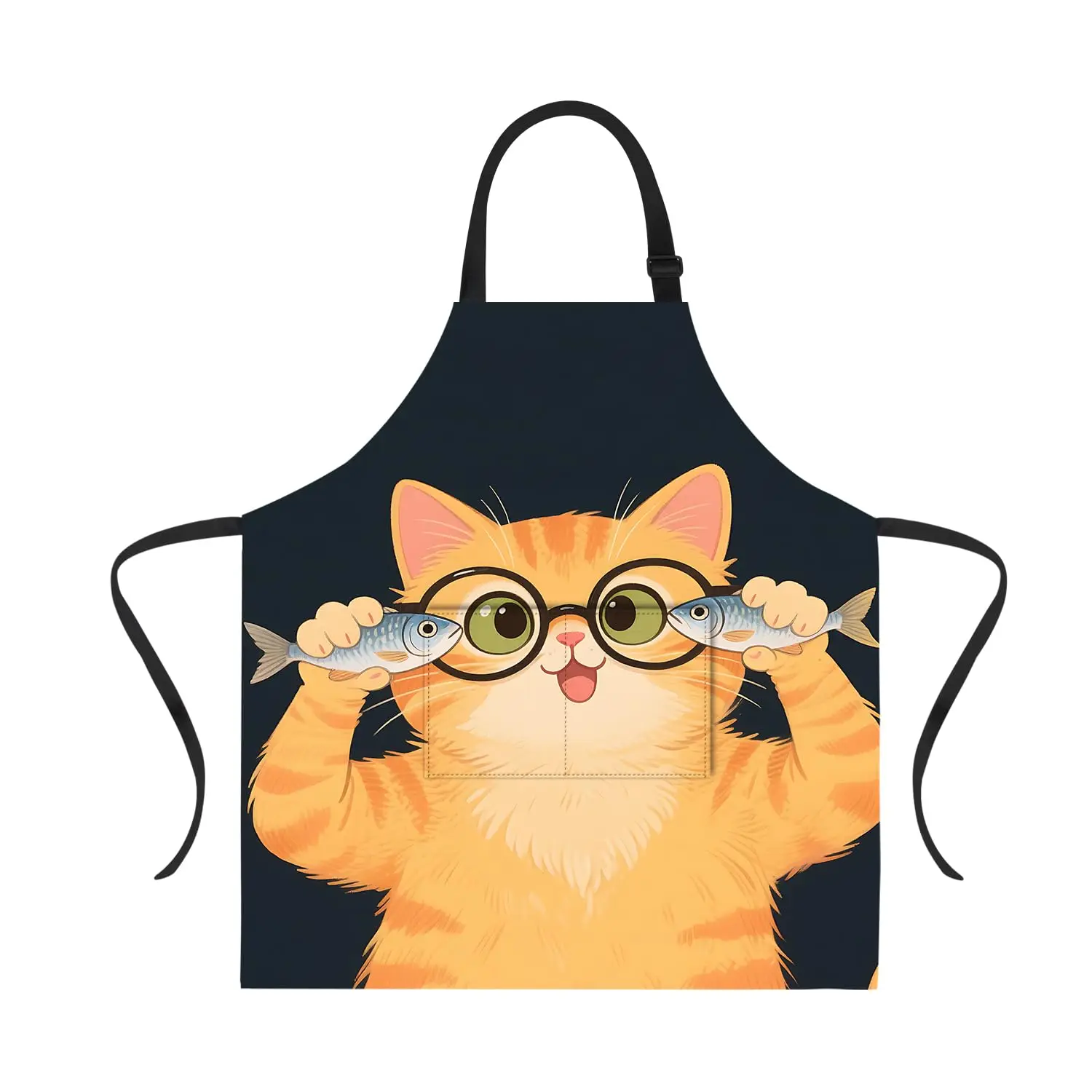 

Funny Apron Fish Cat Apron for Women Men with Pockets, Adjustable Kitchen Chef Aprons for Cooking Cute Apron