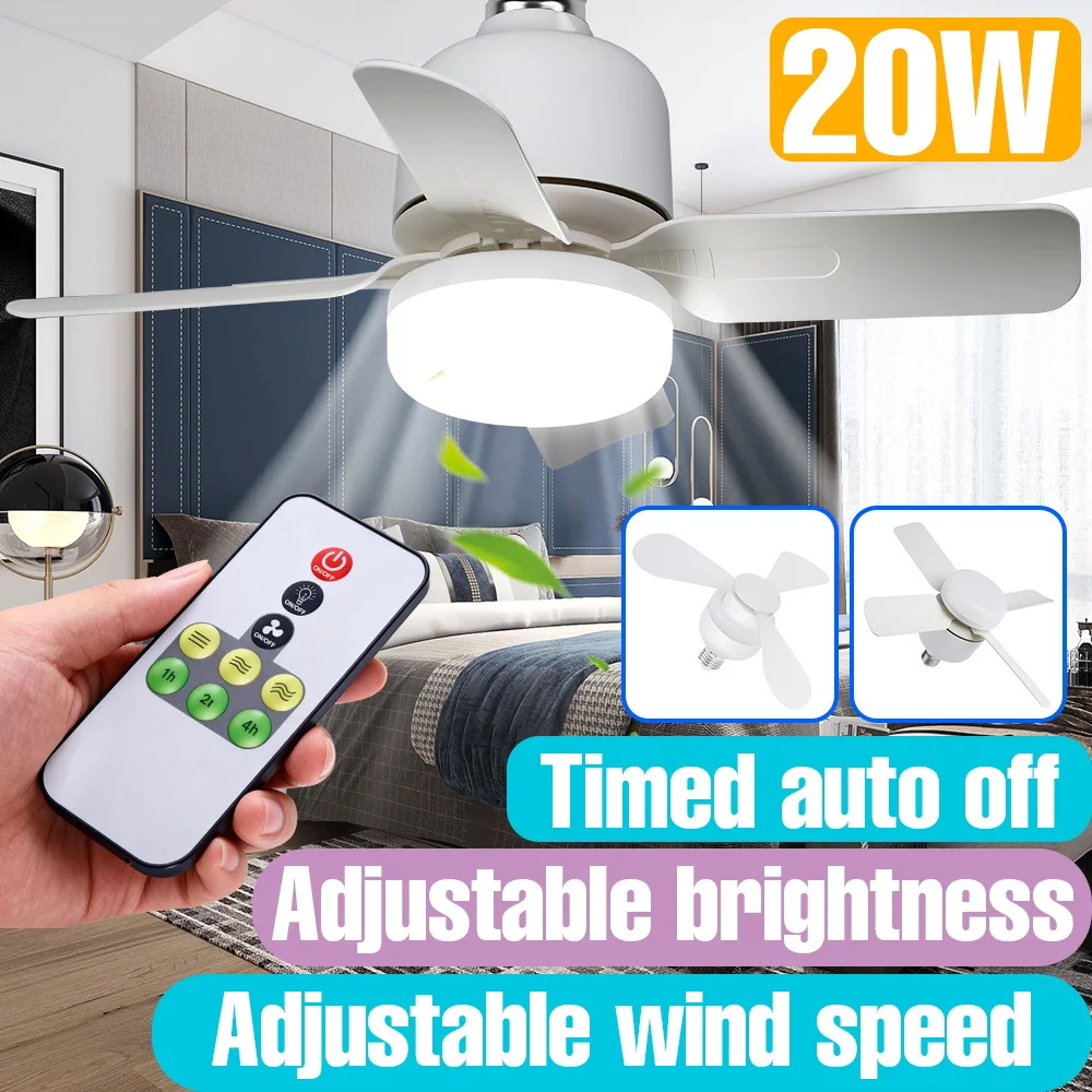 E27/E26 LED Fan Lamp Recessed Silent Ceiling Fan Light Bulb 3/4Blades With Remote Control Dimmable For Home Bedroom Living Room