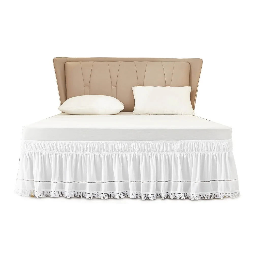 

Bed Decoration Elastic White Fringed Bed Skirt Ruffled Dust-proof Under-bed Covering Skirt Stretchable Romantic Bedspread Hotel