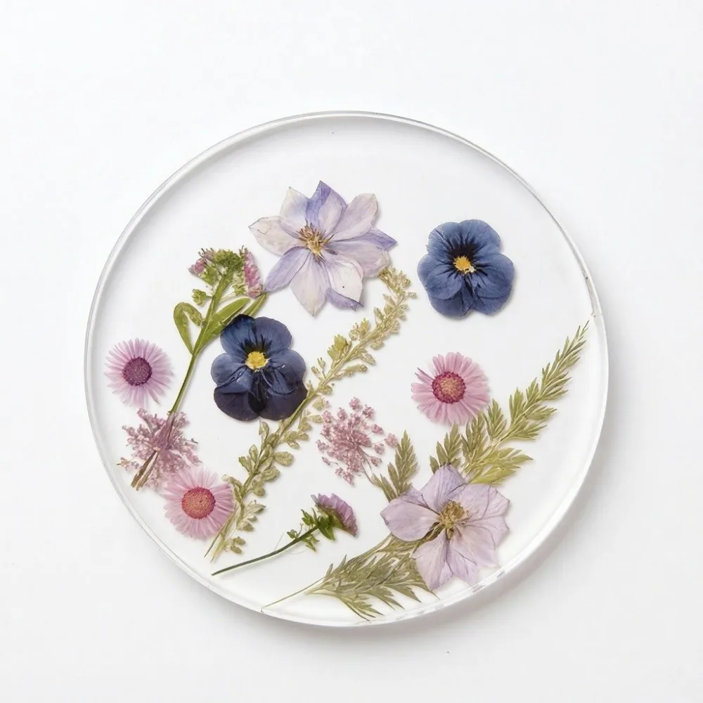 Durable Round Acrylic Coasters Transparent Sweet Cup Mat Colorful Floral Print Coasters Kitchen