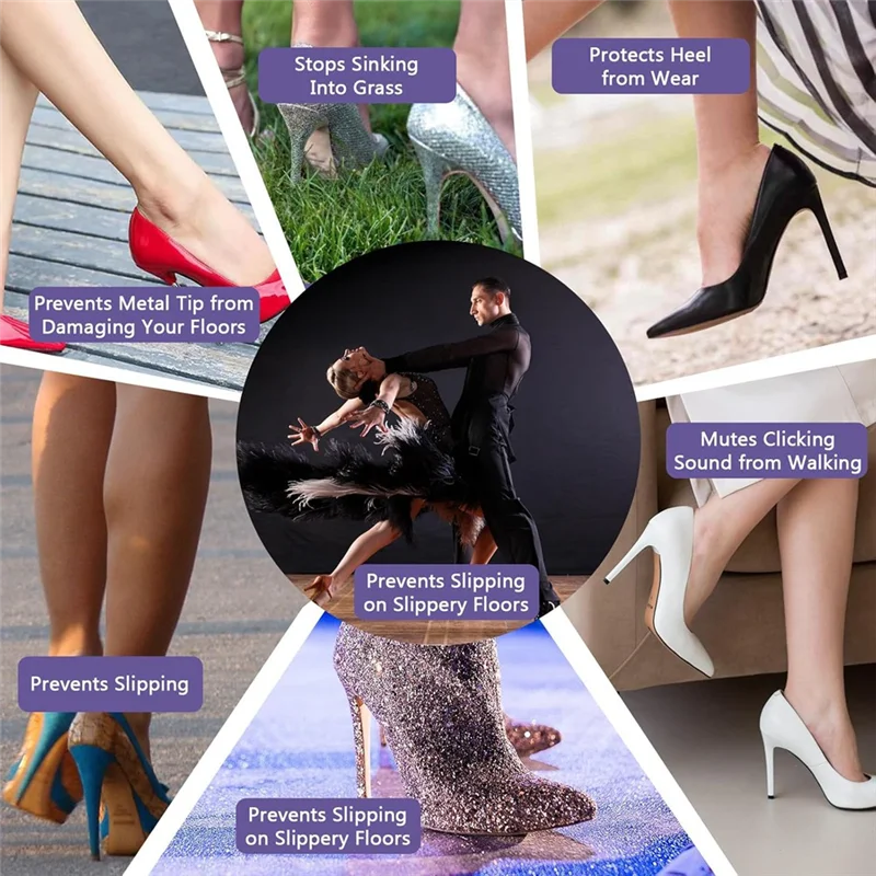 واقيات غطاء الكعب ABUM 4 مقاسات 12 زوجًا على شكل حرف U لأحذية عالية الكعب مضادة للانزلاق لتقليل الضوضاء