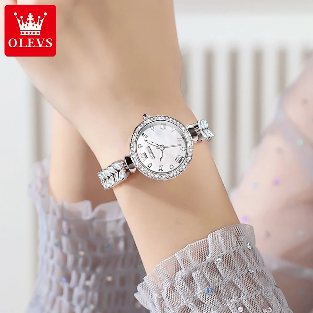 OLEVS 9971 Women\'s Watches Elegant Fashion Original Wristwatch Waterproof  Fish Bone Strap Luminous Hand Diamond Bezel Reloj