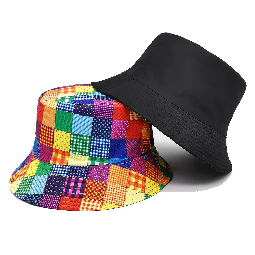 Spring/Summer Block Breathable Print Bucket Hat Reversible Multicolour Fisherman Cap Unisex Outdoor Sunshade Fishing Hat