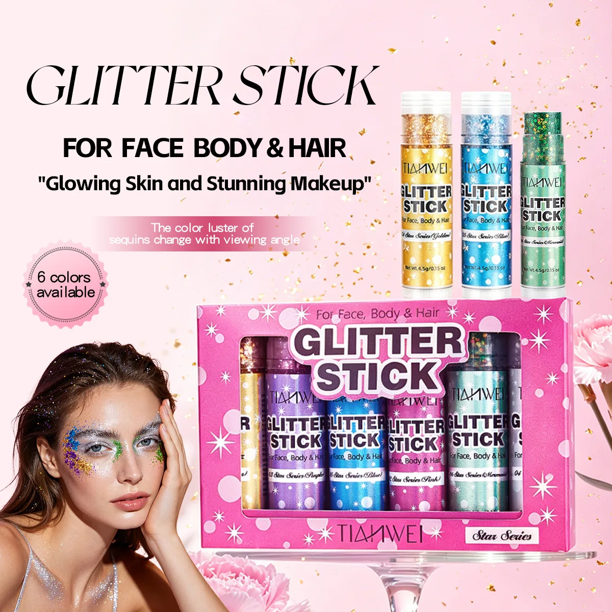 Sparkling Sequins Glitter Gel Stick Body Hair Cosmetic Glitter Gel Long Lasting Festival Makeup for Christmas Party Carnival
