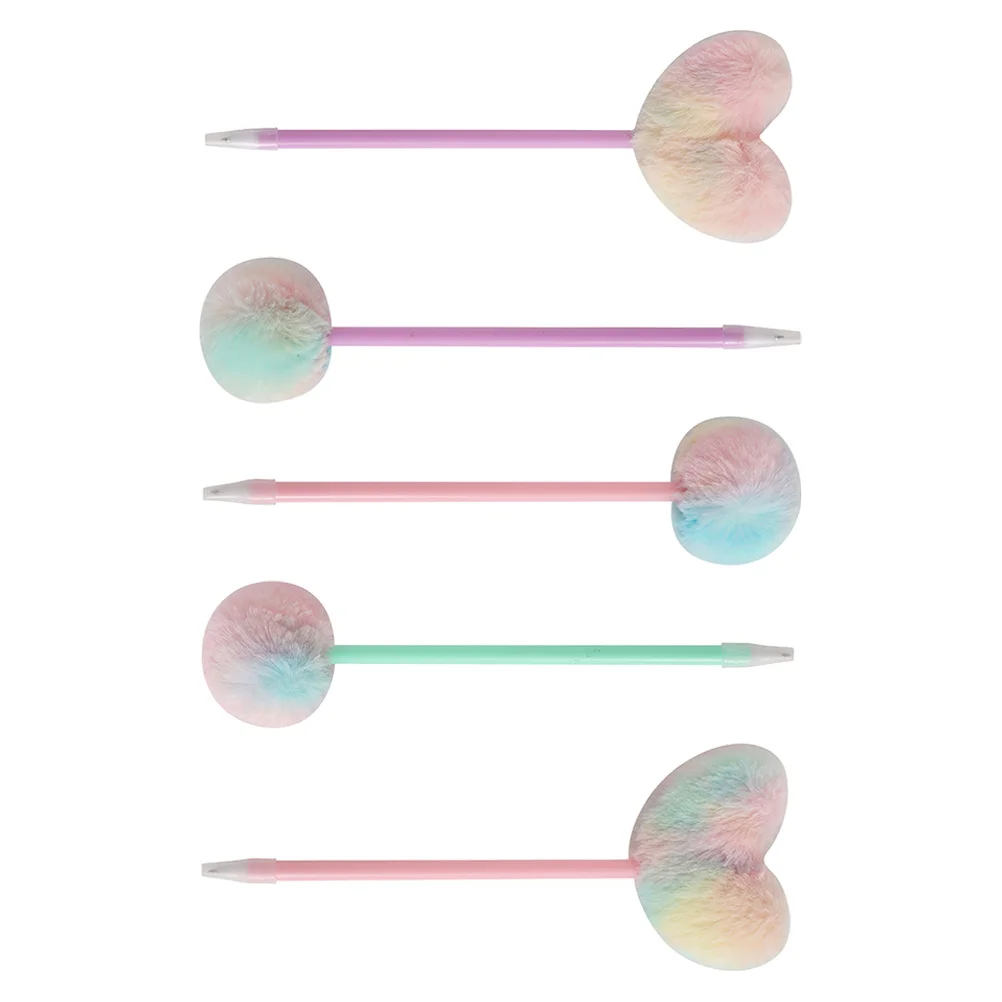 5 Pcs Hair Ball Accounting Pen Fountain Ball-pointed Pens Pompom Ballpoint for Girls Abs Writing Novelty Fluffy Heart