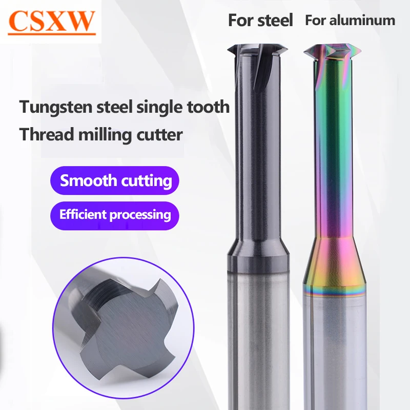 

HRC65 1 Tooth Thread Milling Cutter Tungsten Carbide Steel CNC Metric UN US M0.8 M3M1.2M1.4 M1.6 M30 Single Tooth Thread Milling