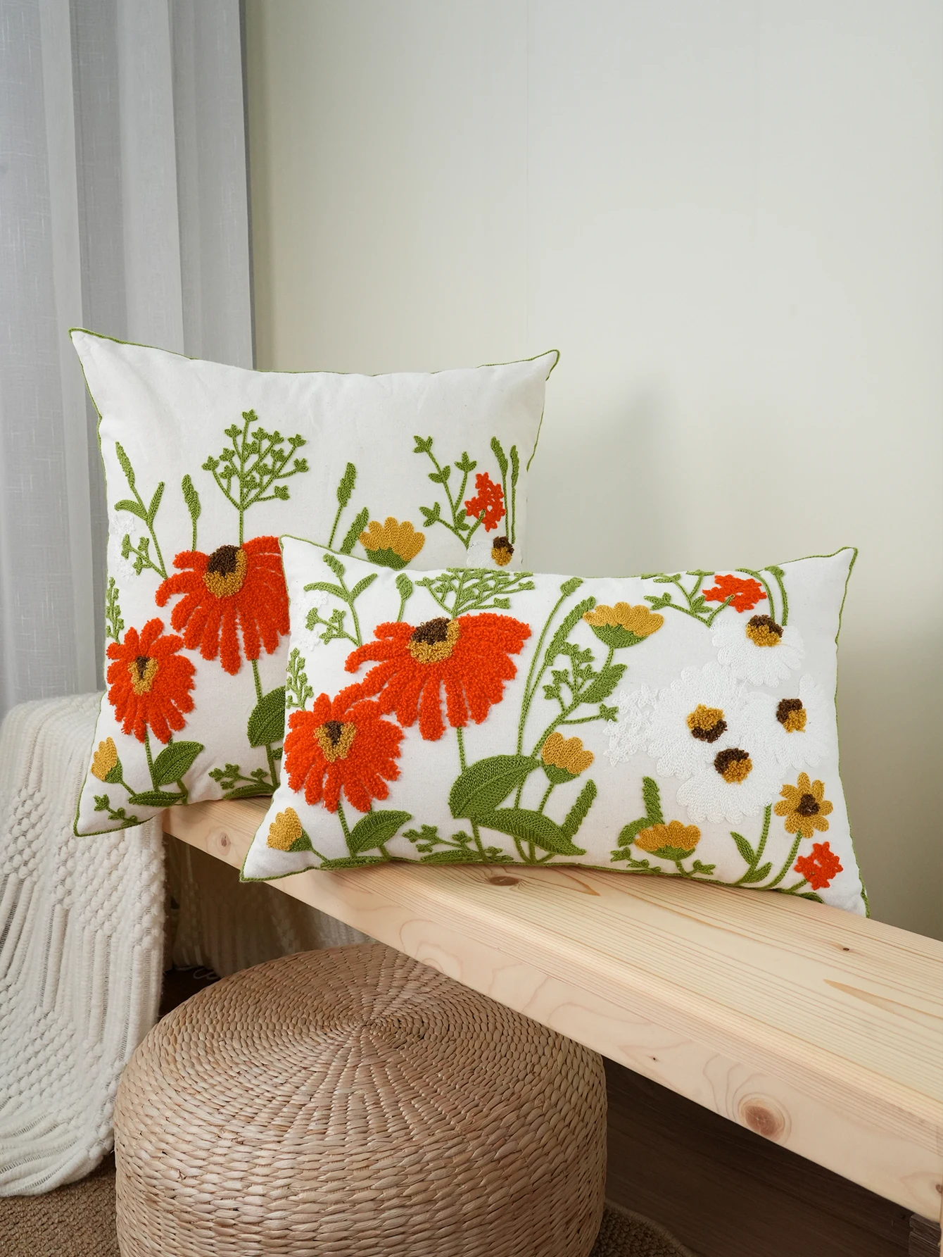 1PC Colorful Floral Embroidery Pillowcase High-End Towel Stitch And Composite Stitch Craft Home Decorative Cushion Cover