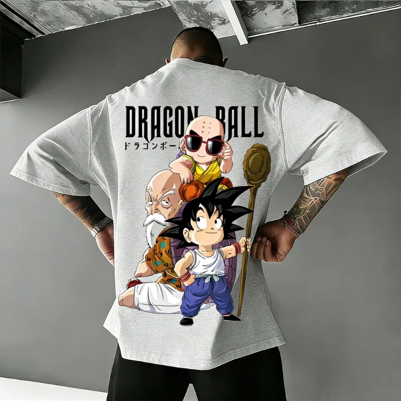 2026 Summer Dragon Ball Retro Pure Cotton Fitness T-shirt Men's Oversized Short-sleeved Family Unisex Children's Casual Shirt