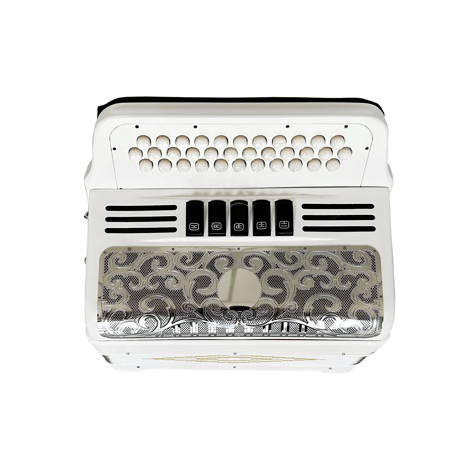 Professional 34-Button 12-Bass 5-Registers Diatonic Accordion Instrument JB3412D Matt White Body With Silver Grill White Buttons