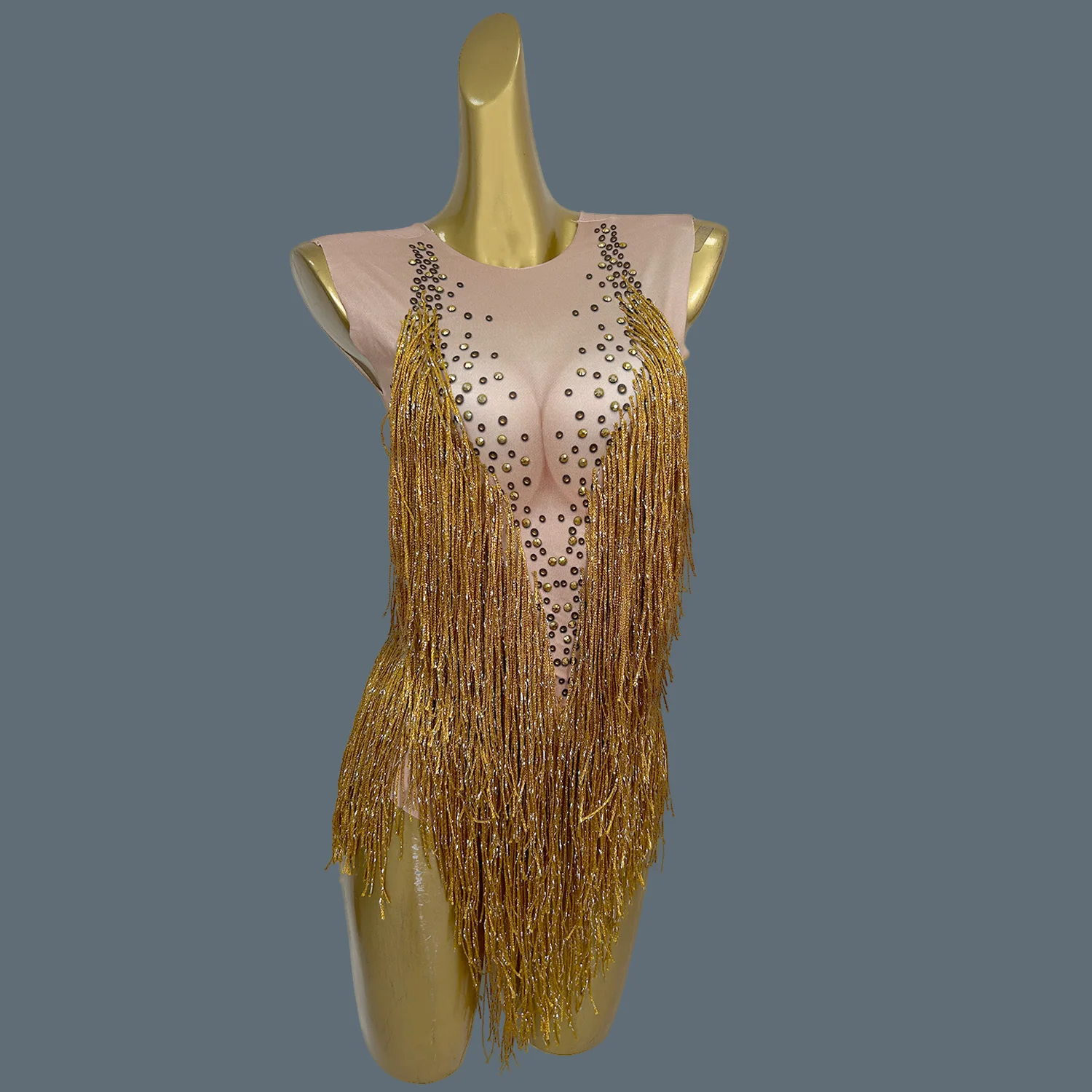 Classic Tassel Rhinestone Dance Bodysuit Sexy Showgirl Stage Performance Wear Night Club Party  Bar Pole Dance Bodysuit Liusu