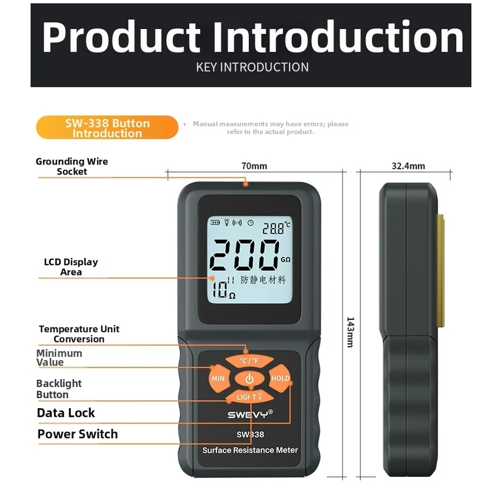 FOR surface resistance tester with smart algorithm identifies conductive insulating dissipative materials automatically