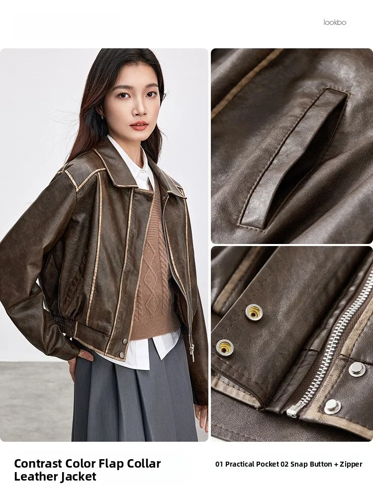 モダンなスレロングスベPUレザージャケット、2026年春、ゆったりフィット、ジッパー開閉、スリム効果、ファッショナブルなアウターウェア