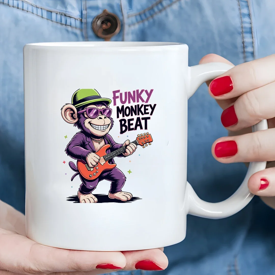 

11oz Cartoon Monkey Guitar Mug Kids Music Cup Christmas Family Office Cup