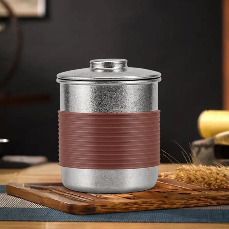 300ml Pure Titanium Tea Cans With Anti-slip Protective Cover,Single-layer,Rolled Edge,Antibacterial,Anti-mold,Food Storage Box