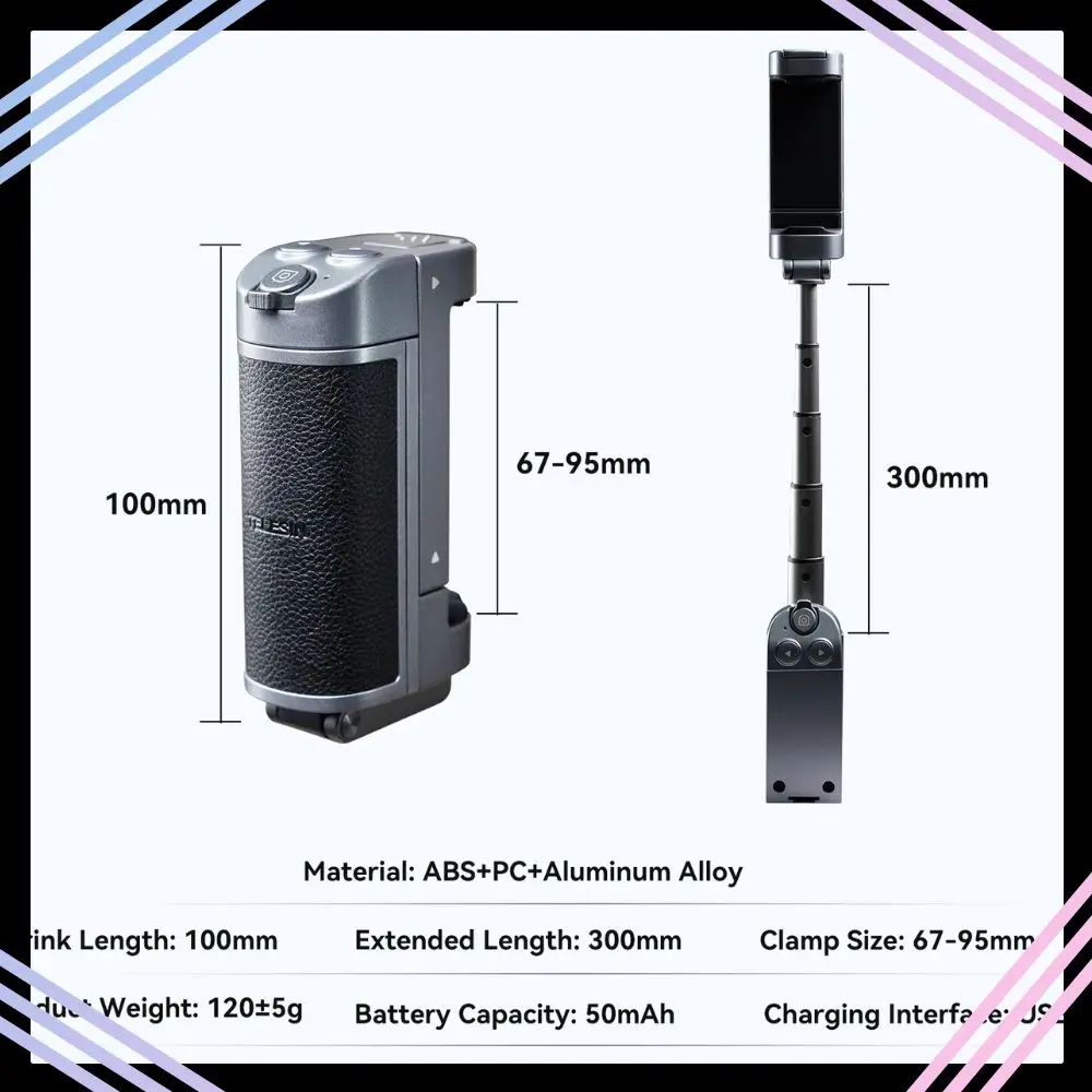 TELESIN Phone Camera Selfie Grip Bluetooth-Compatible Remote Control Adapter Grip Handle Holder Selfie Device Phone Stand Custom