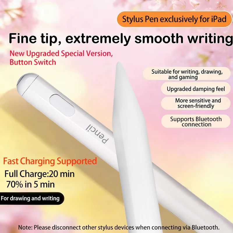 2026 New Model of Stylus Pen Compatible with Apple Pencil, with Bluetooth Button, Light Display, Palm Sensing Function, Capacitive Pen, iPad Stylus, Suitable for Ipad, from 2018 to 2025