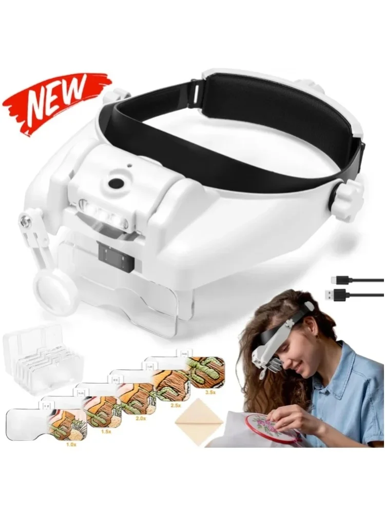 Kopfmontierte Lupe, 1 Set, 3 LED-Leuchten, 1X-14X, verstellbare Kopfband-Lupe, tragbare freihändige Lupe für Schmuckreparatur, Schweißen, Lesen, Uhrenmachen, Handwerksarbeiten