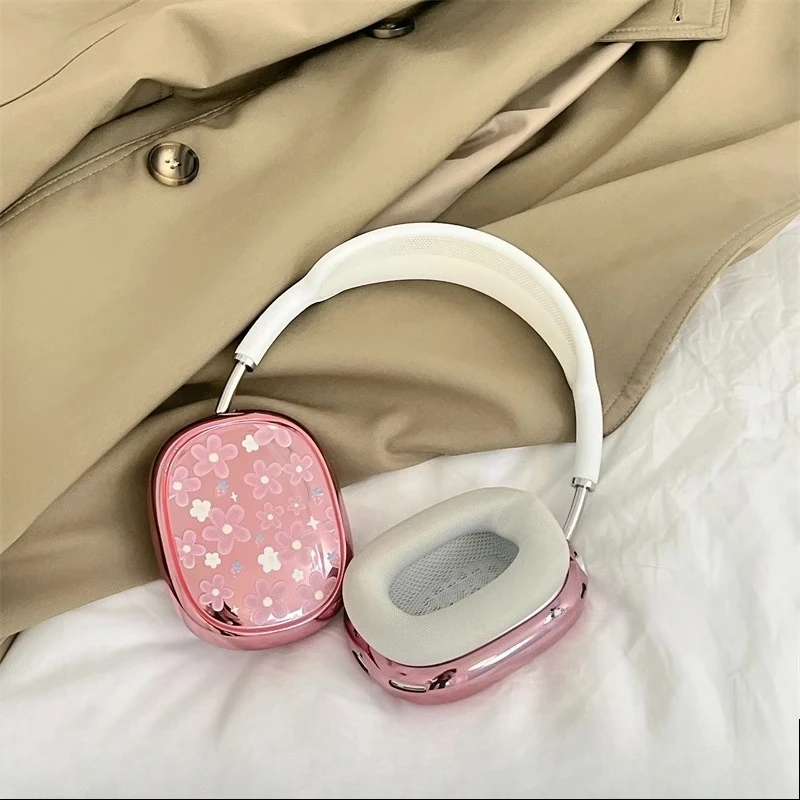 

Розовый, серебристый, гальванический цветок, защитный чехол для наушников на заказ для AirpodsMax2, милый мягкий чехол с защитой от падения, украшение для наушников