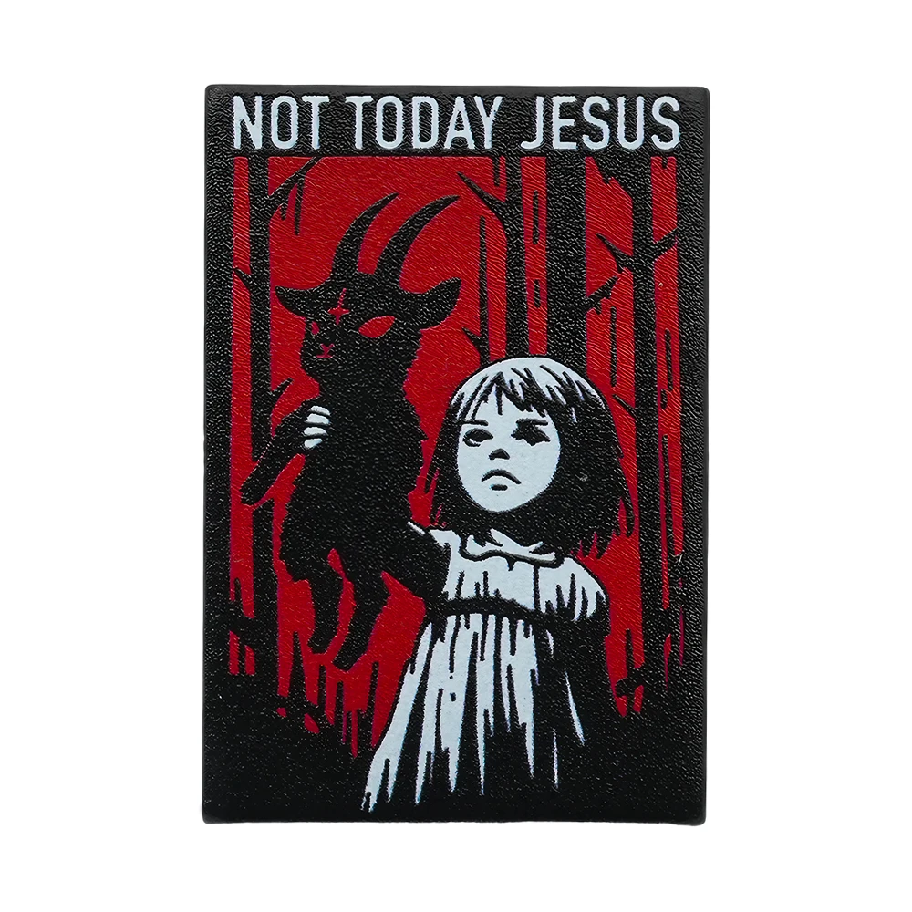 Not Today Jesus Atheism Satan Metal Enamel Brooch Scary Goat Girl Lapel Pin Sarcastic Badge Satanic Atheist Halloween Gift