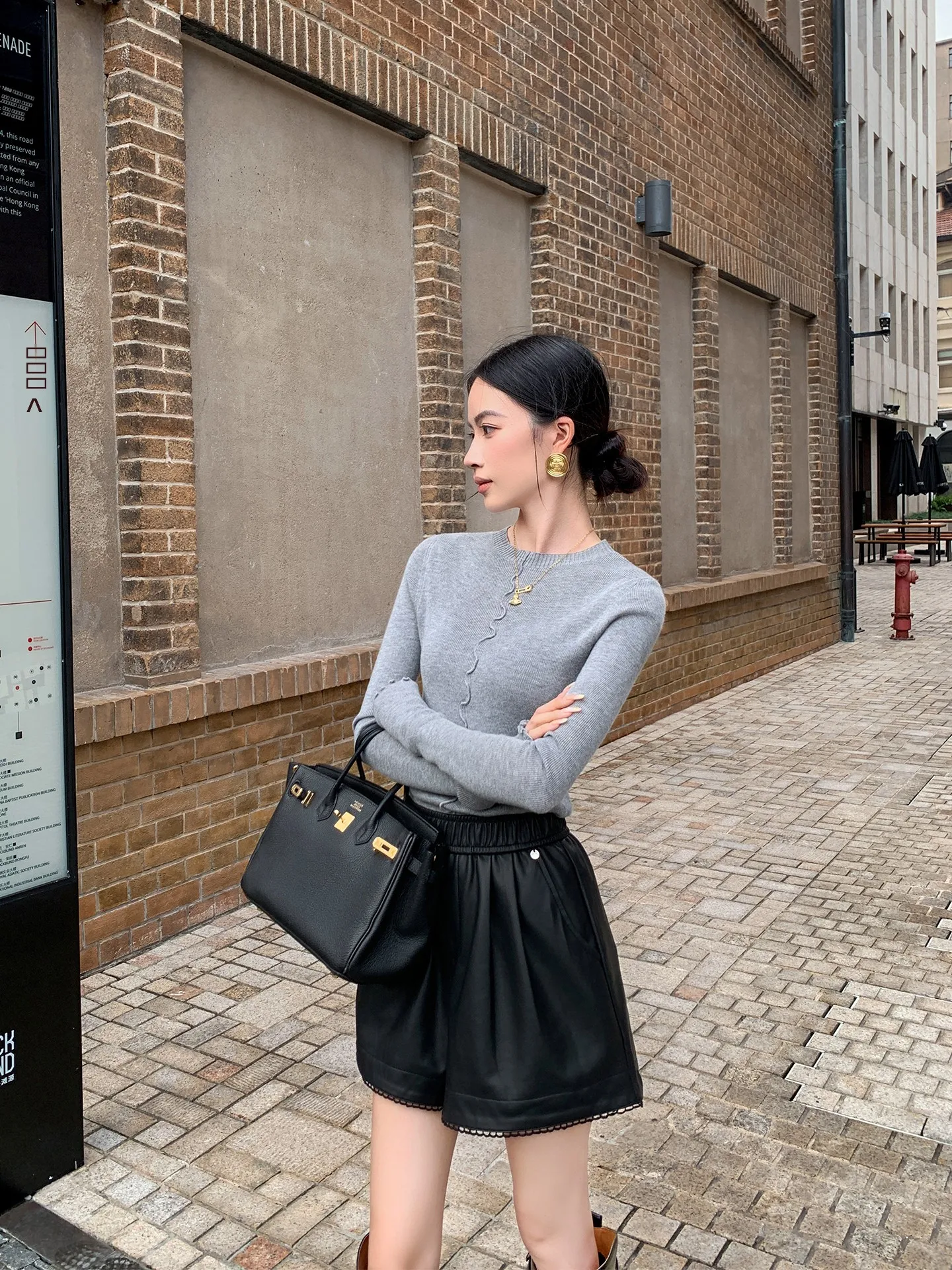 

Light ey Wool Blend Knitted irt Women's Slim Fit Base Layer irt Spring New Design Casual Sle Polyester Fiber