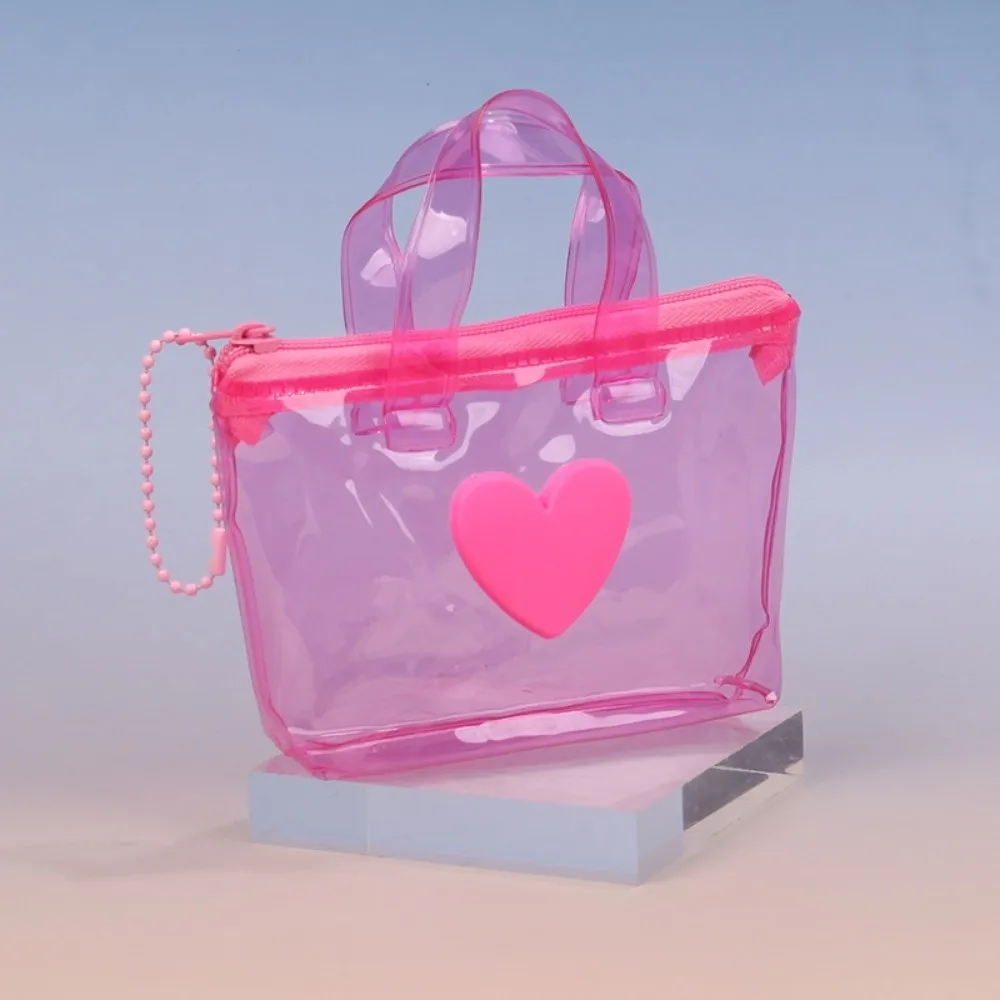 Portable transparent Mini Storage Bag Solid Color Heart-Shaped Coin Purse Waterproof Handheld Keychain Travel
