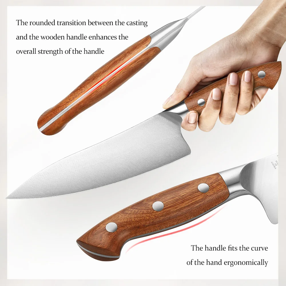 HEZHEN 8.2 Inches Chef Knife 1.4116 steel Red Wood Handle Cook Tools Core Blade Kitchen Knife Accessories Box Packing