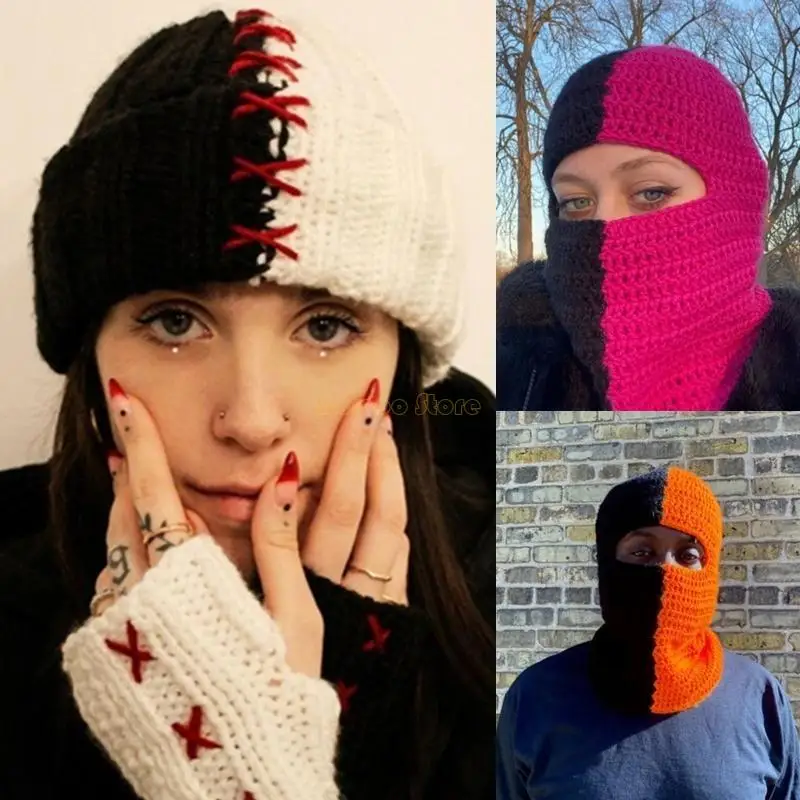 31BF Balaclava Hat Horrid Skull Crochet Hat Caps for Women Men Cosplay Picture Props Scary Caps Cosplay Halloween Party