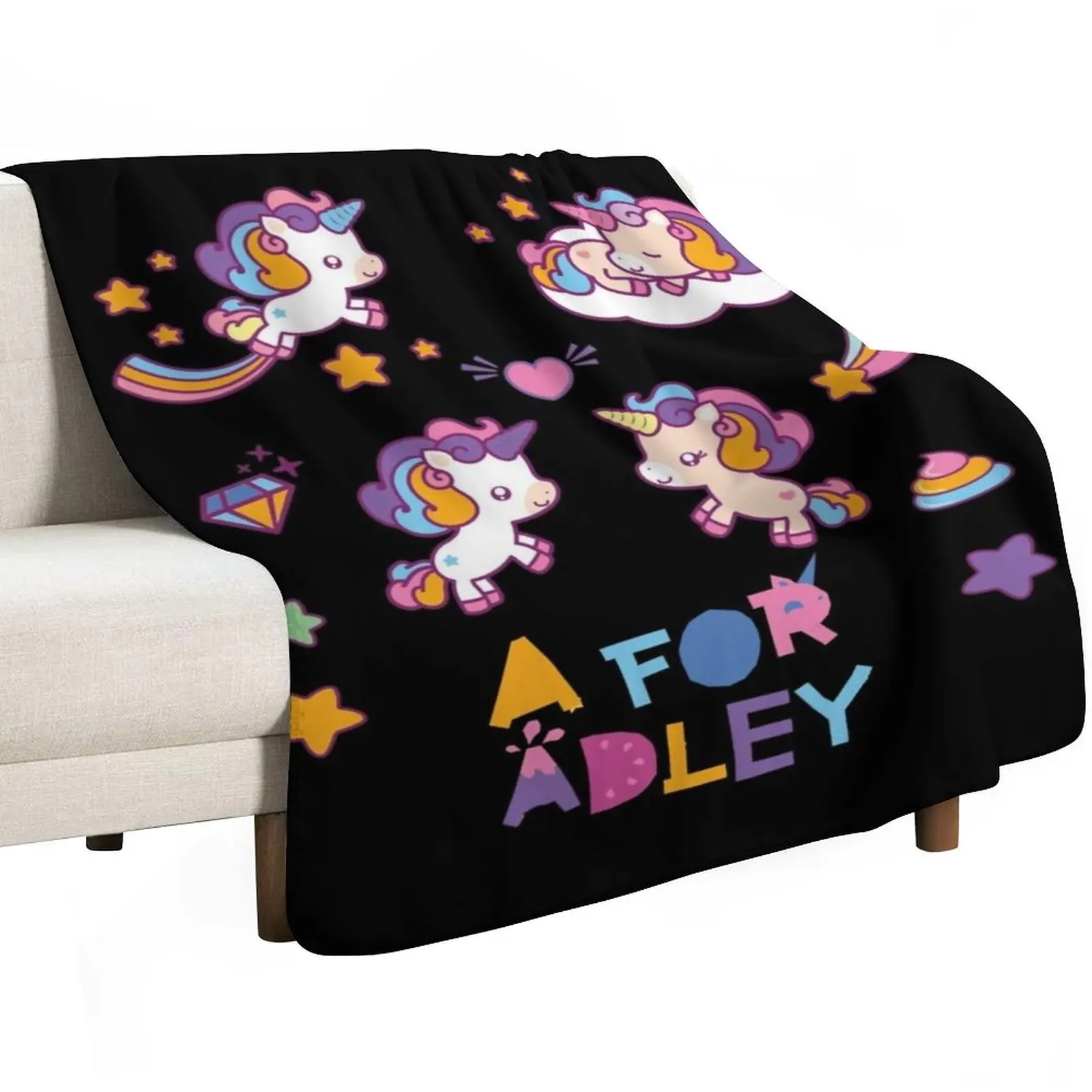 kawai girl a for adley unicorns funny cartoon81 Throw Blanket Soft Plaid Designers Bed linens Warm Hairys Blankets
