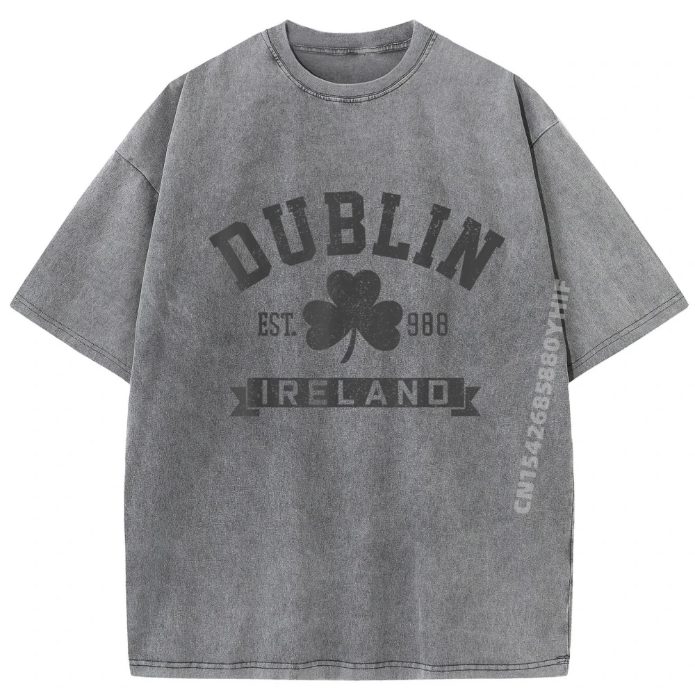 

Dublin Ireland Est 988 Clover Leaf Shamrock Brand T Shirt Funny Shirt Graphic Printed Tee Shirt Vintage Washed Shirt