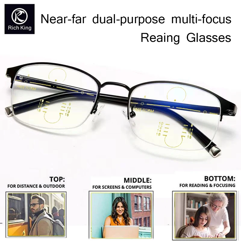 

Half-Frame Progressive Multi-Focus Reading Glasses Mne Women Anti Blue Ray Prescription Glasses Tr90 Temples Eyewear UV400 1.5