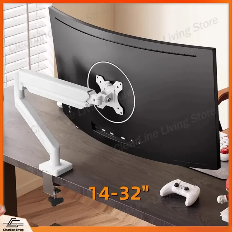 Single Monitor Mount Bracket for 14 to 32 Inch Screens Height Adjustable Monitor Arm with C Clamp Home Office Monitor Stand