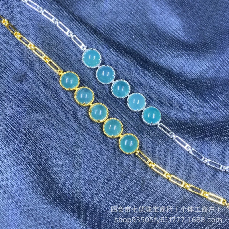 

Myanmar natural emerald dangerous material s925 sterling silver inlaid high blue new fashion noodle bracelet