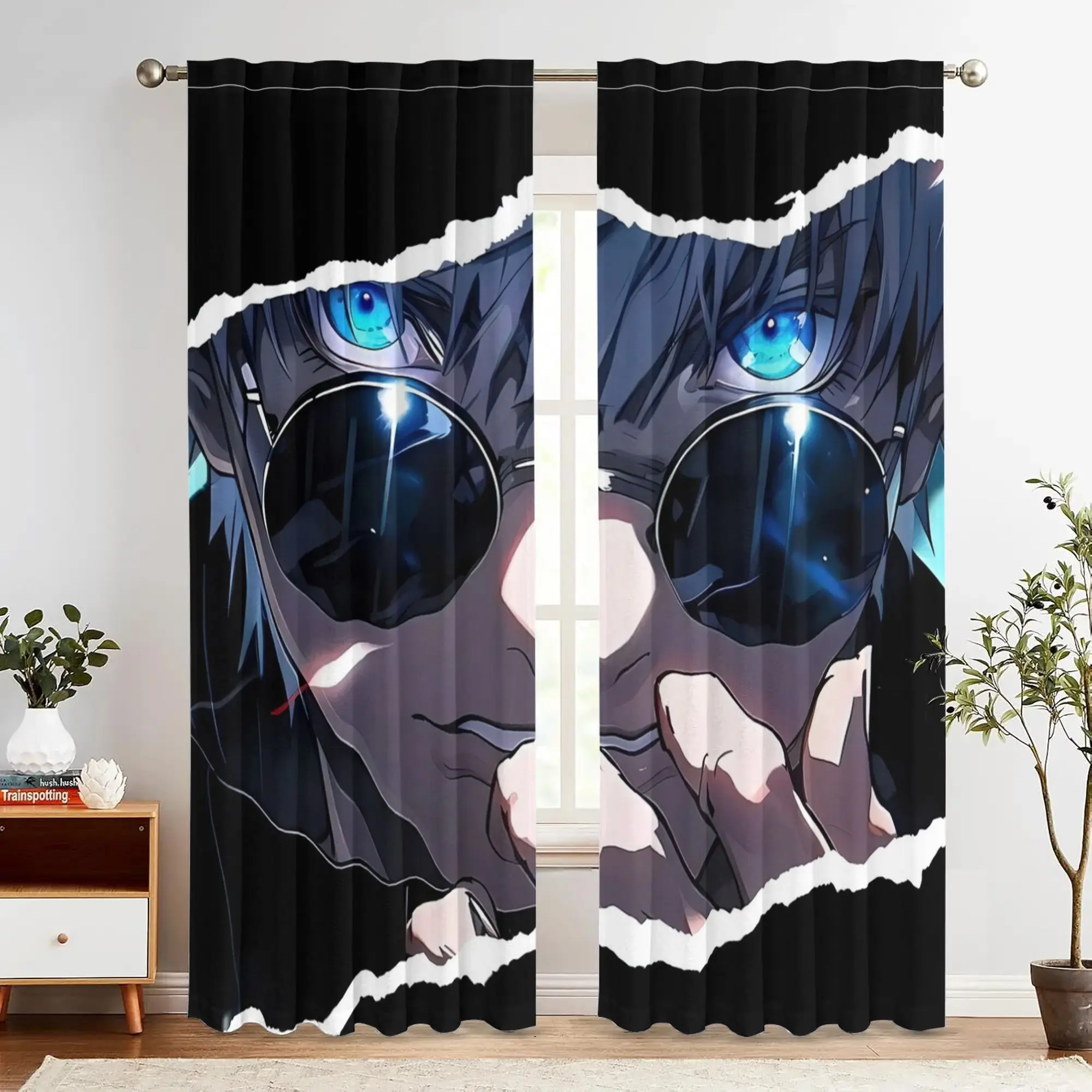 2PC Japanese Anime Bold Vintage Character Art Pattern Blackout Polyester Curtains Eyelet Top for Bedroom Living Room Home Decor