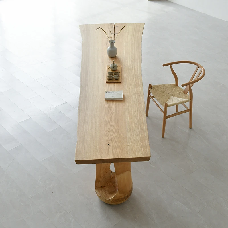 Modern tea making table and chair combination with natural edge and household small made of whole wood and white wax wood