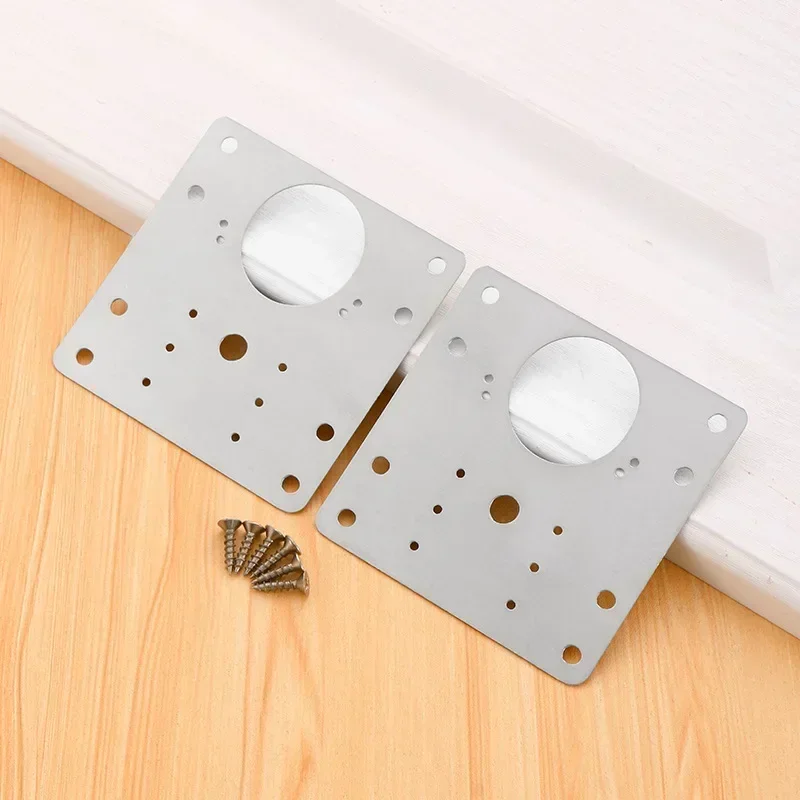 4 piece set Hinge Repair Plate Brushed Stainless Steel Cabinet Hinge Fixing Plate Bracket Kit with Mounting Screws Door Hardware