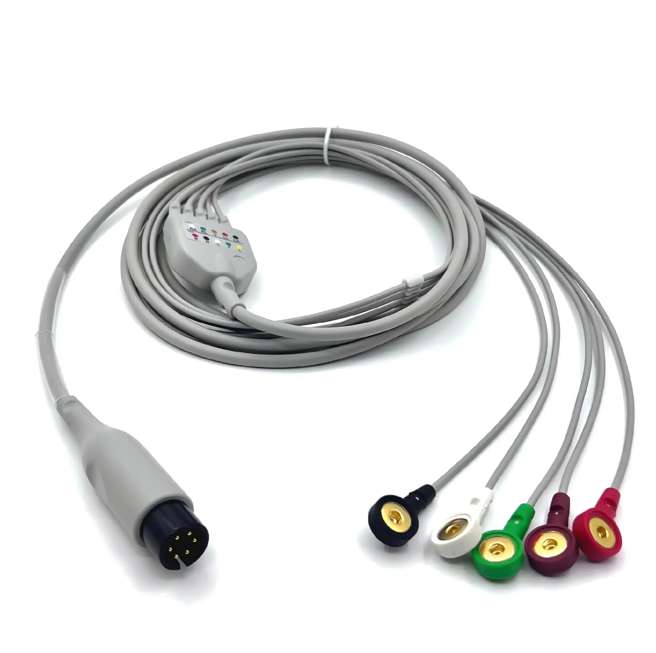 Compatible TPU Medical Grade ECG Cable 5-Lead Snap Round 6Pin 2.8M Gray