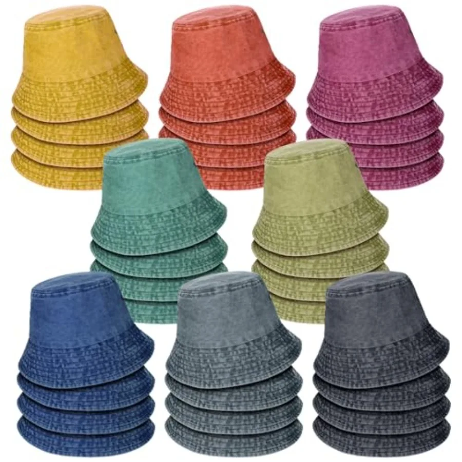 Summer bucket hats for beach and fishing: washed cotton, multicolor, unisex, blank DIY design, soft and breathable for adults