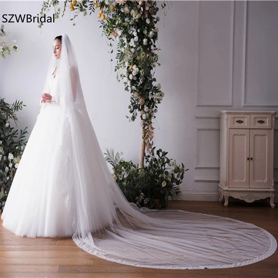 

New Arrival Lace Veu de noiva Cathedral Bridal Veils Noiva wedding accessories Mariage voile mariage wedding veils for bride