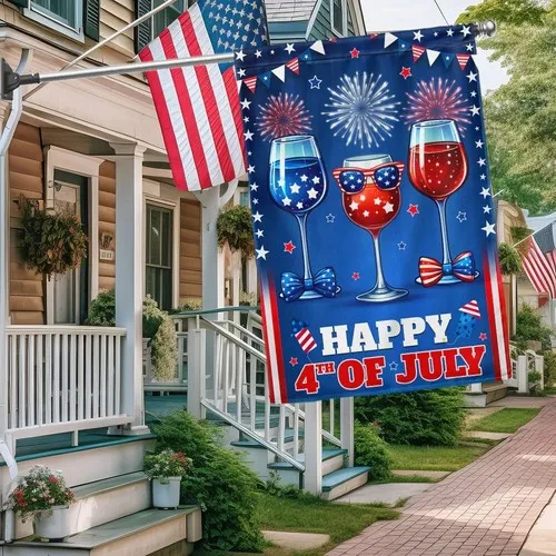 Red White Blue Wine Glass Happy 4th Of July Flag Graden Flag UUI GGX