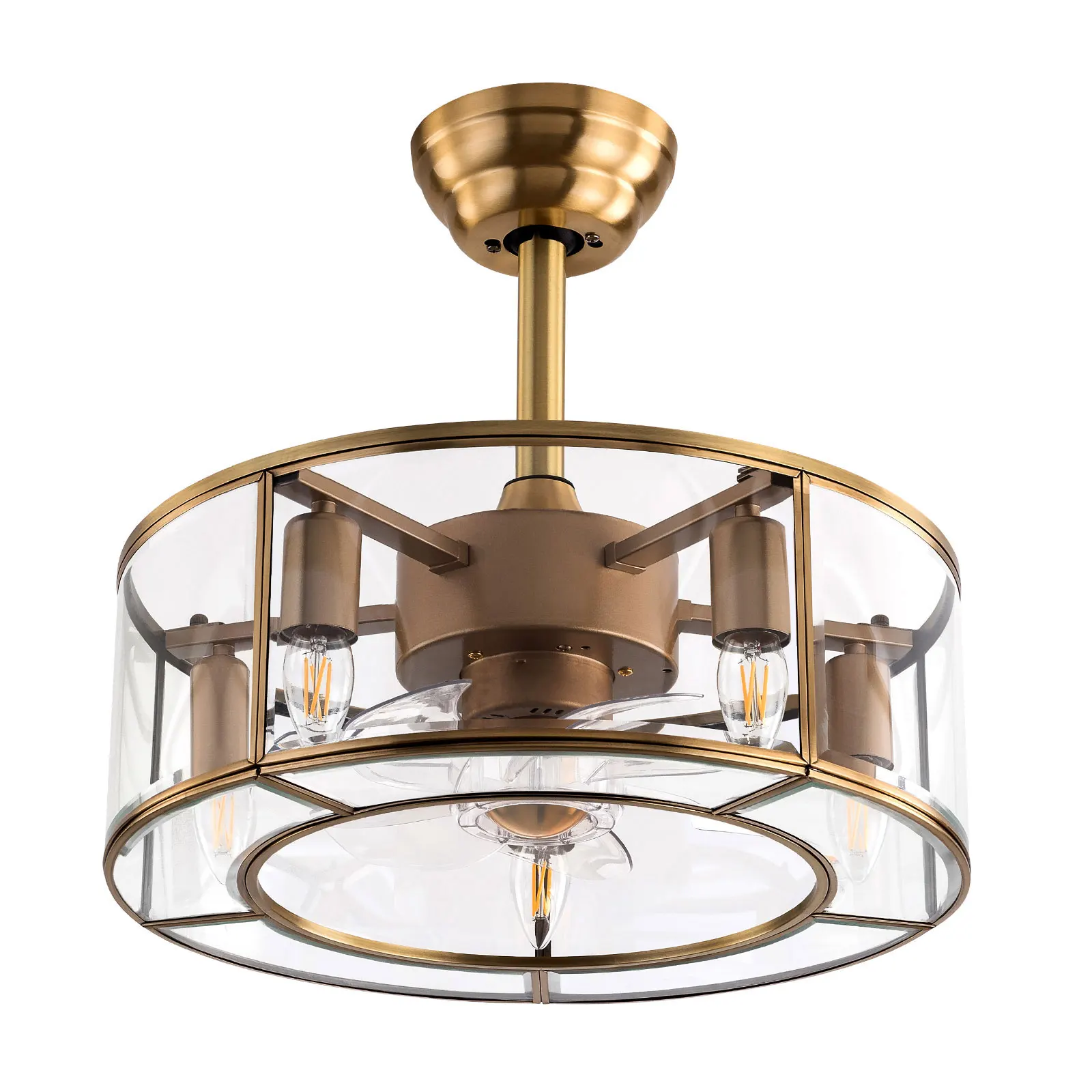 Indoor Ceiling Decoration Fixture, Caged Ceiling Fan Light, 18 Inch Gold Reversible Fan Light, Fan Light for Bedroom & Dining Room Daily Use