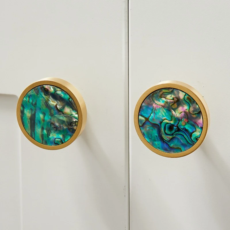 Kenop Lemari Pakaian, Kabinet, Laci, dan Pintu dari Kuningan dengan Desain Cangkang Warna-warni