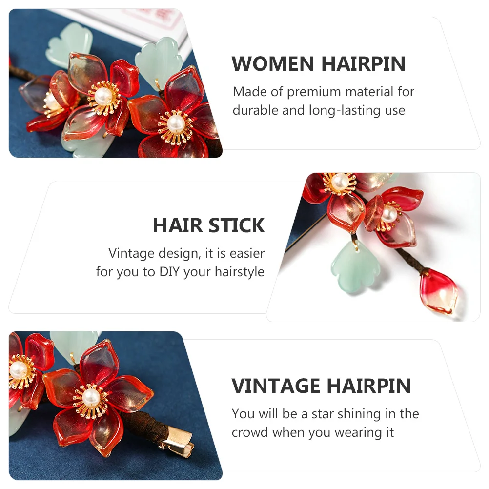 

Flower Clips Vintage Metal Hairpin Decorative Hair Stick Chinese Style Retro Crystal Hairpin Party Cosplay Costume Accessory